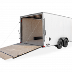 LOOK Trailers | Trailer Models | ST DLX Car Hauler Trailer | Good Model image of back right of trailer with rear fold down door folded down and a ramp door door extended out | Image 5