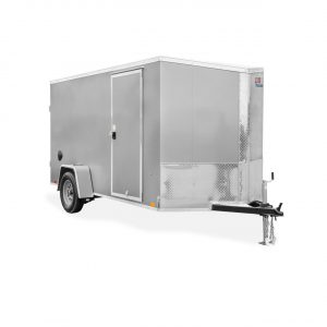 Look Trailers | Trailers | Cargo Trailers | Element SE V-Nose Cargo Trailer & Element SE Round Nose Cargo Trailer | Picture of the front of a grey single axle cargo trailer