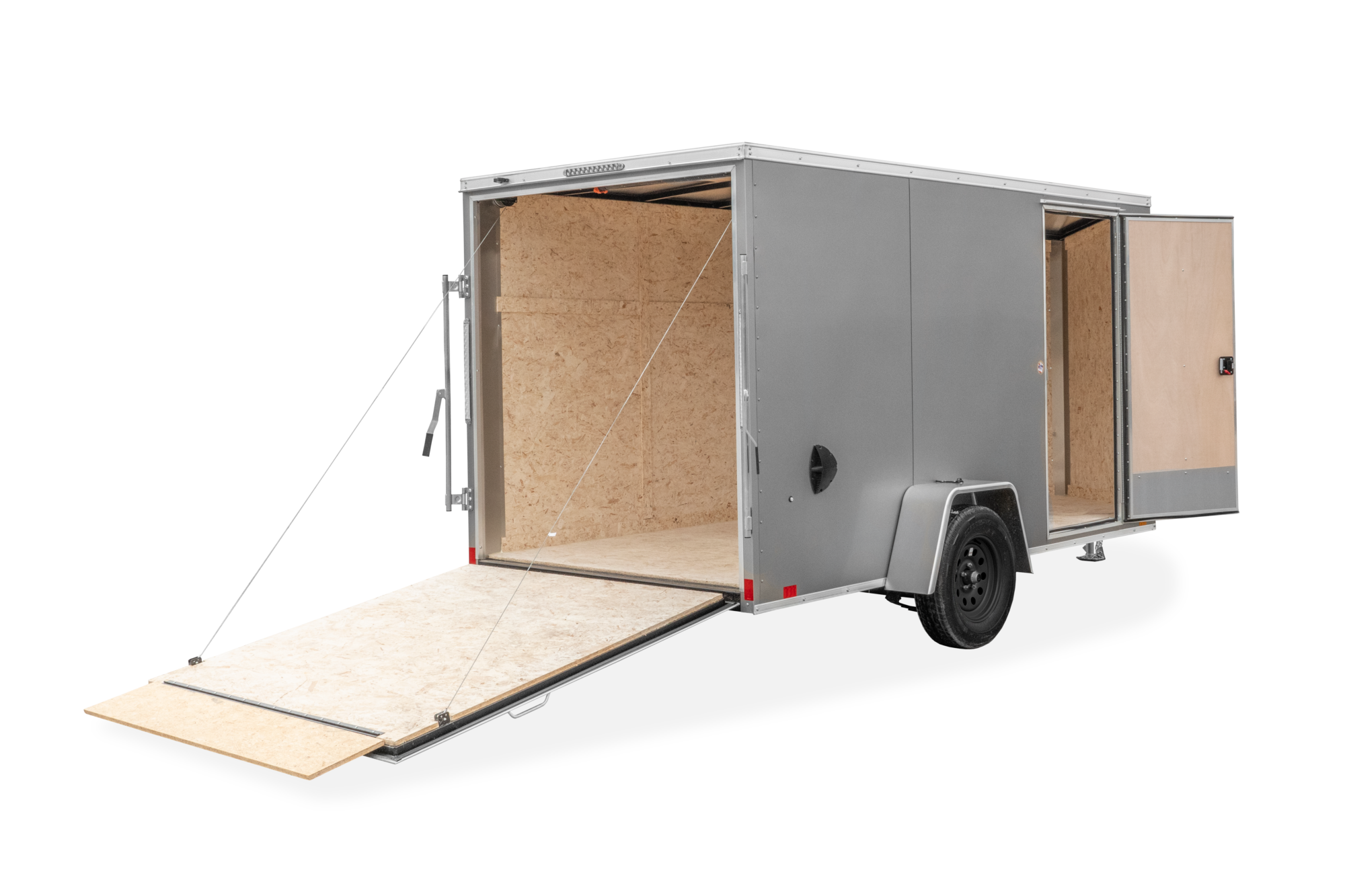 Element Single Axle Cargo Trailer, Rear with black wheels