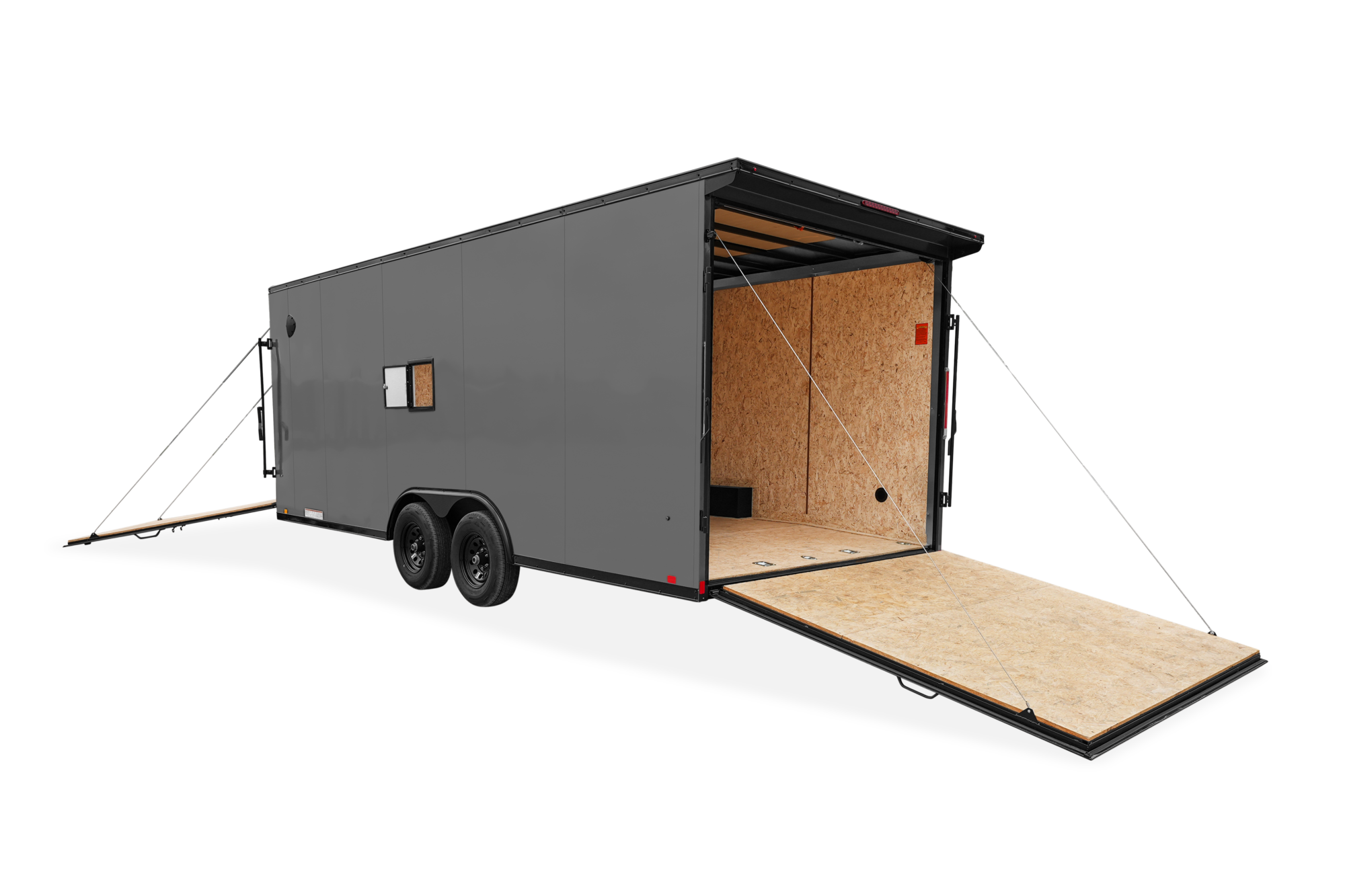 Exterior view with rear door open, motorcycle snowmobile ATV UTV Trailer