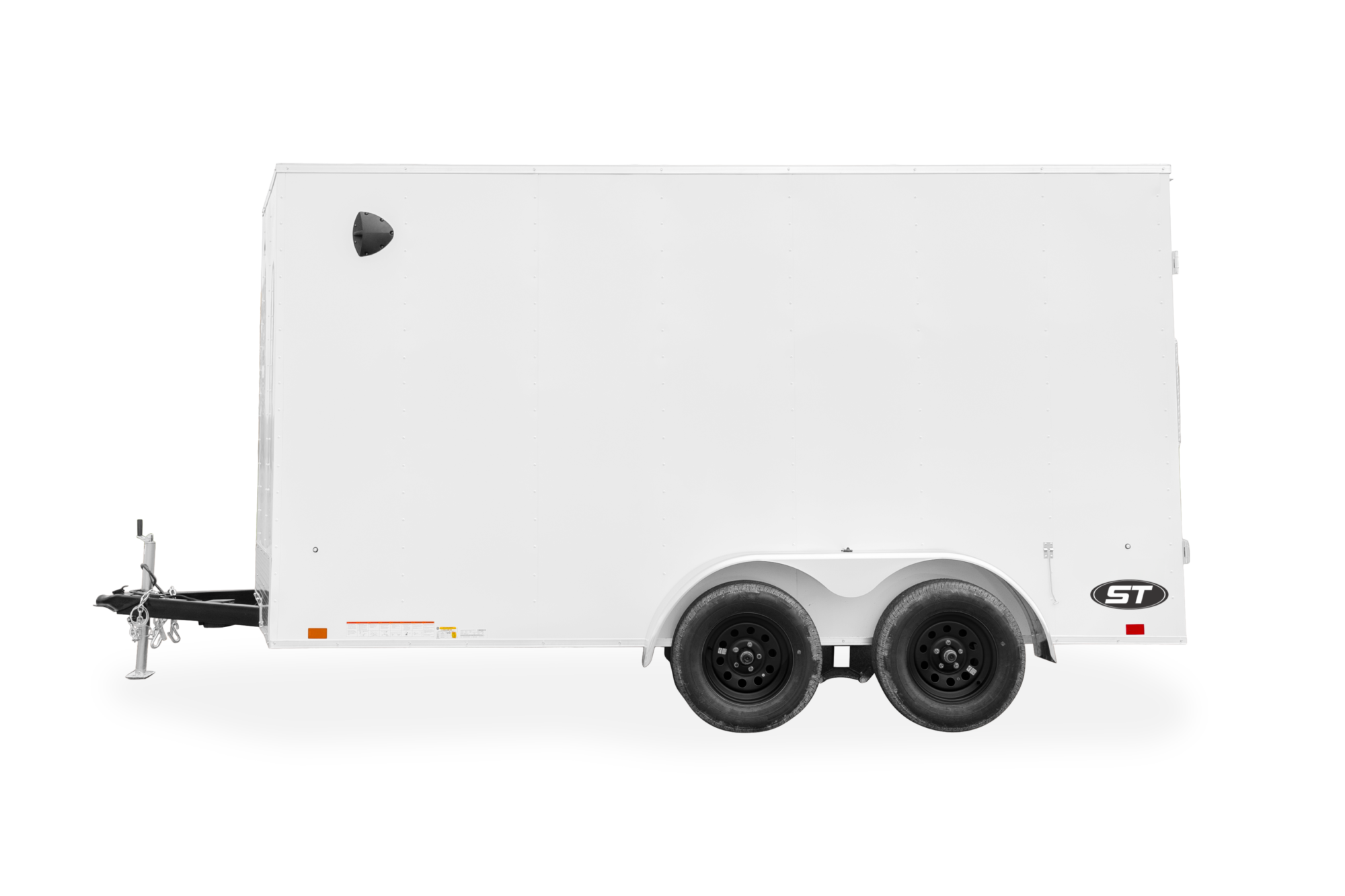 ST DLX Enclosed Cargo Trailer, Driver Side View, White with black wheels