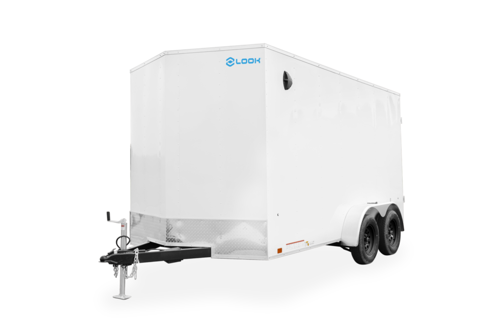 ST DLX Enclosed Cargo Trailer Front View White with Black Wheels