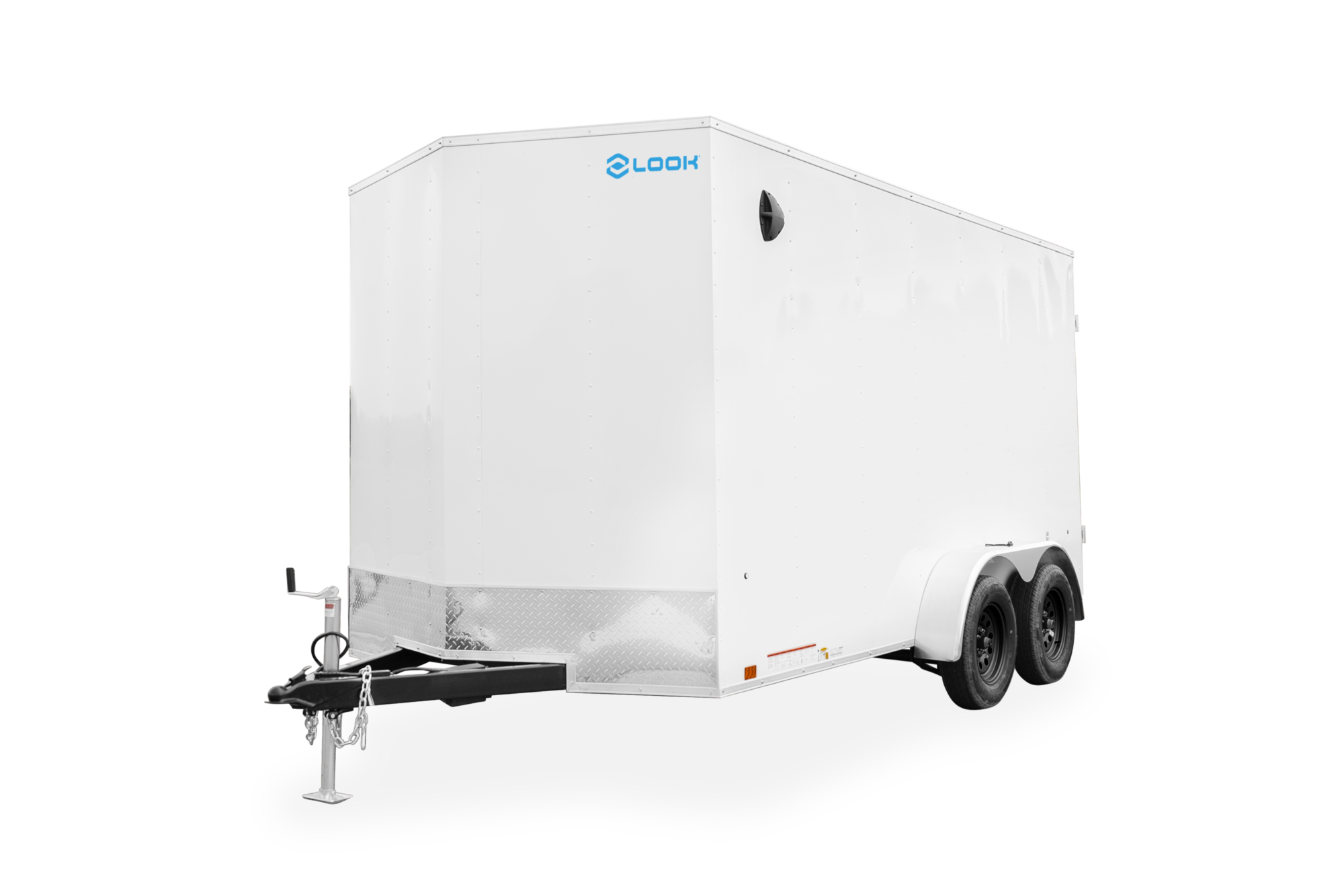 ST DLX Enclosed Cargo Trailer Front View White with Black Wheels