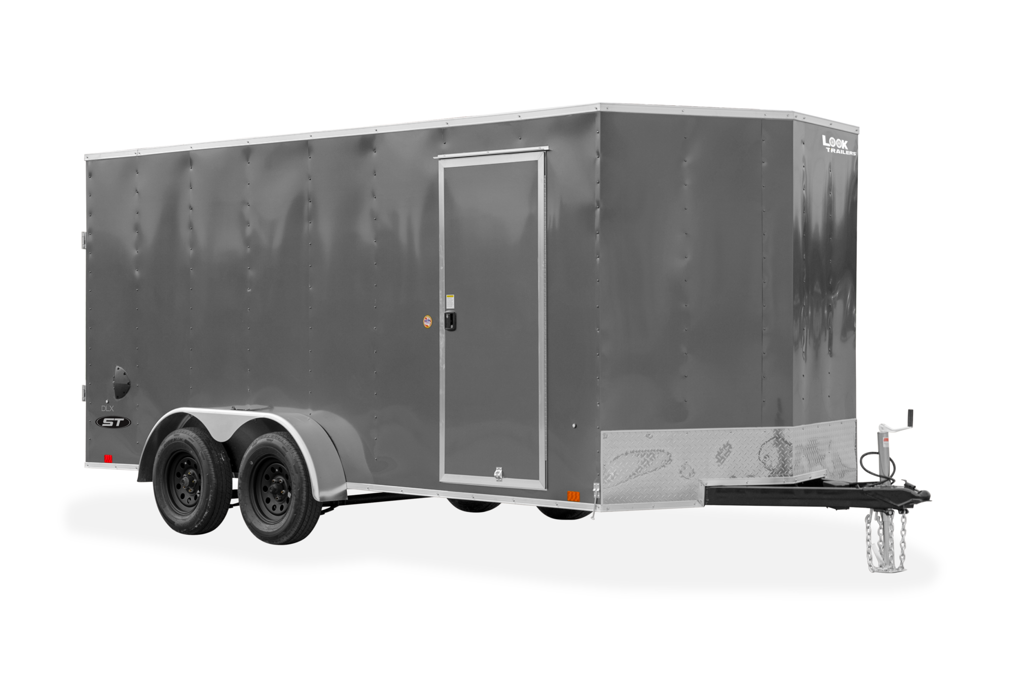ST DLX Enclosed Cargo Trailer, Grey Exterior, Front View