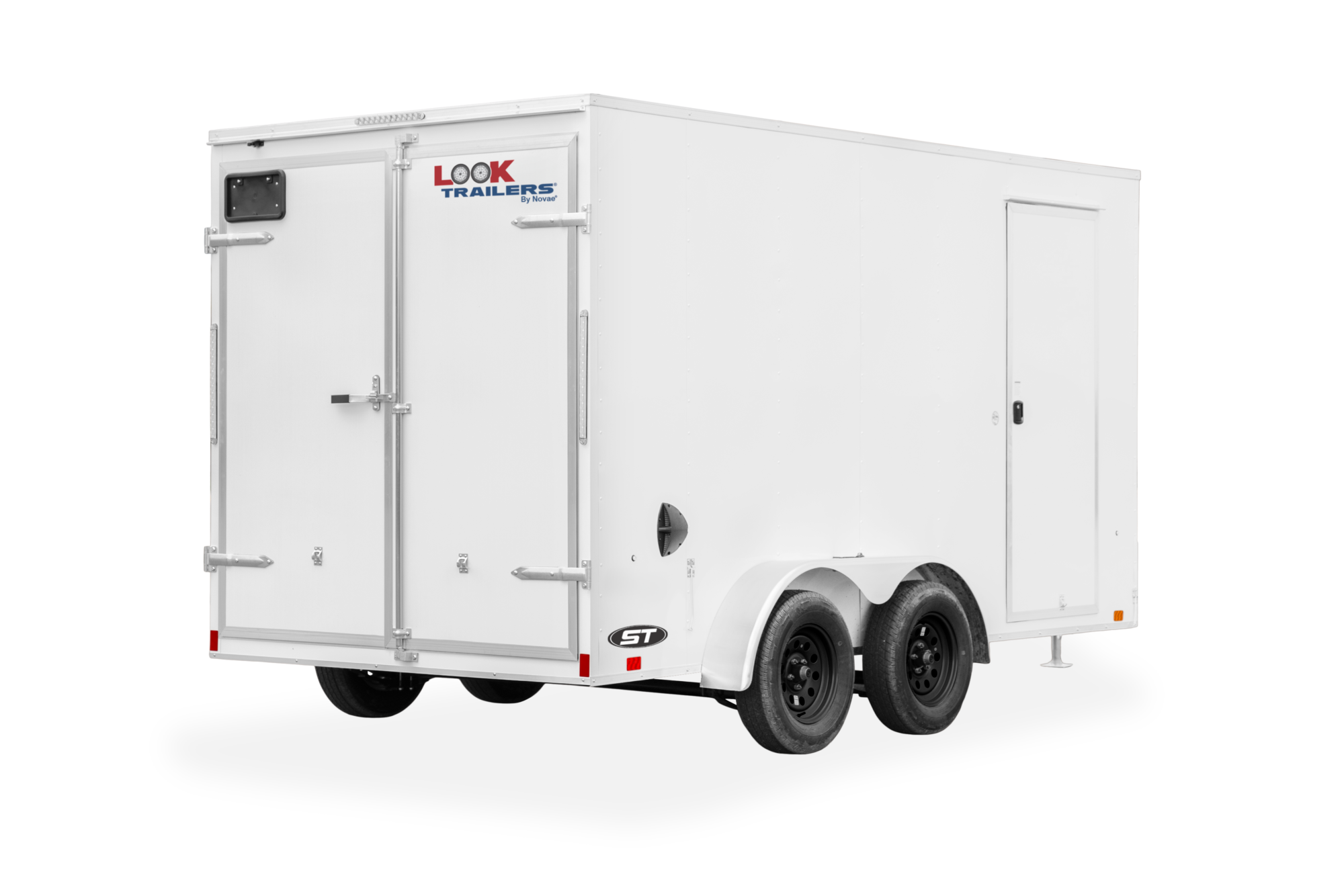 ST DLX Enclosed Cargo Trailer, Rear Side View, White