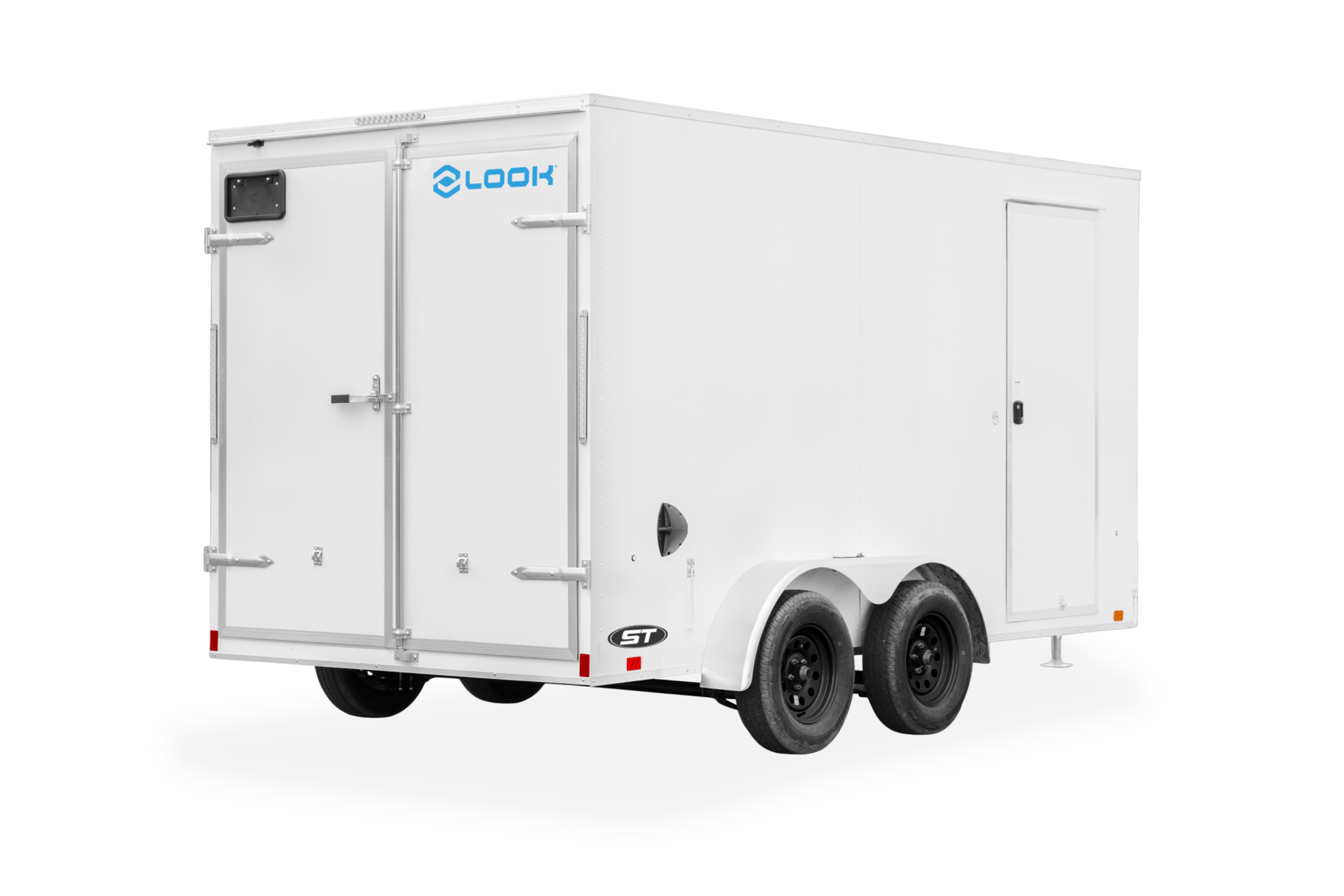 ST DLX Enclosed Cargo Trailer, Rear Side View, White