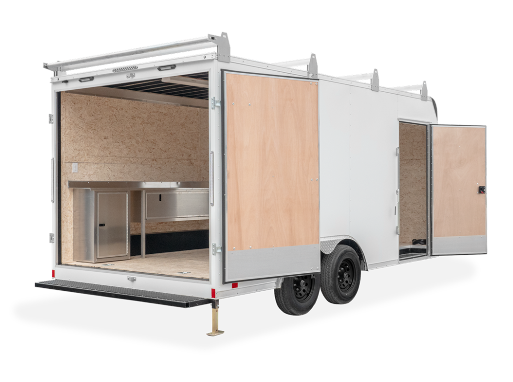 LOOK LXT Millhouse Enclosed Contractor Trailer Rear Open Black Wheels 1